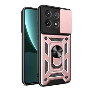 Defender műanyag telefonvédő (ütésállóság, szilikon belső, tartógyűrű, kameravédő) ROZÉARANY Xiaomi Poco X6 Pro 5G