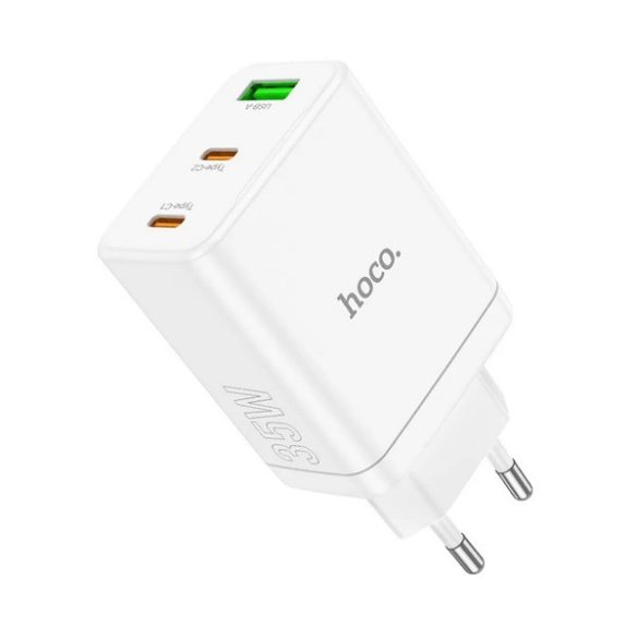 HOCO N33 hálózati töltő USB+2 Type-C aljzat (35W, PD gyorstöltő 3.0) FEHÉR