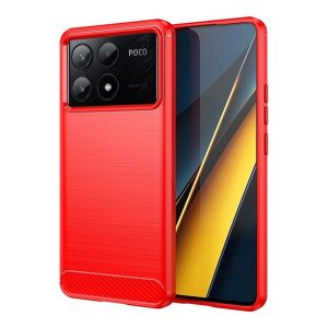 Szilikon telefonvédő (ütésállóság, légpárnás sarok, szálcsiszolt, karbon minta) PIROS Xiaomi Poco X6 Pro 5G