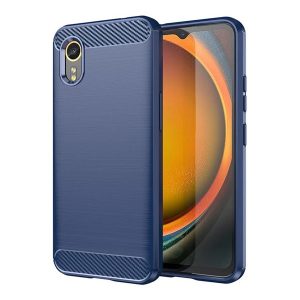 Szilikon telefonvédő (ütésállóság, légpárnás sarok, szálcsiszolt, karbon minta) SÖTÉTKÉK Samsung Galaxy Xcover 7 (SM-G556)