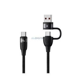   USAMS U85 töltőkábel 2in1 (Type-C/USB - Type-C, 100W, PD gyorstöltő, 120cm) FEKETE