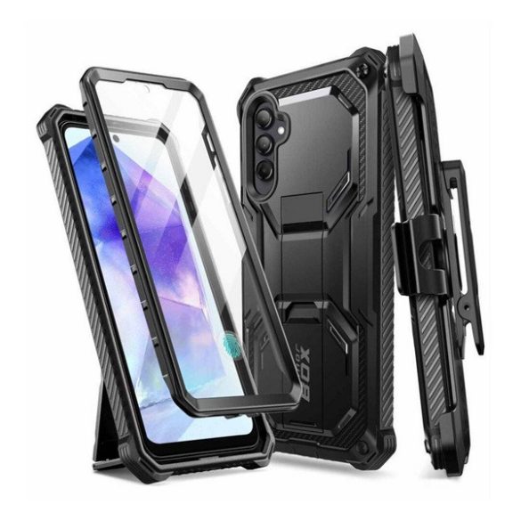 SUPCASE ARMORBOX defender műanyag telefonvédő (erős ütésállóság, légpárnás sarok, övre csíptethető) FEKETE Samsung Galaxy A55 5G (SM-A556)