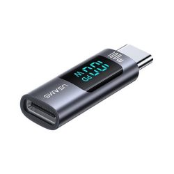   USAMS adapter (Type-C aljzat - Type-C, 100W, adatátvitel és töltés, LED kijelző) SZÜRKE