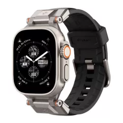   SPIGEN DURAPRO ARMOR PU pótszíj (egyedi méret, nagy, bőr hatású, állítható, fém csat) FEKETE Apple Watch Ultra 2 49mm, Watch Ultra 49mm