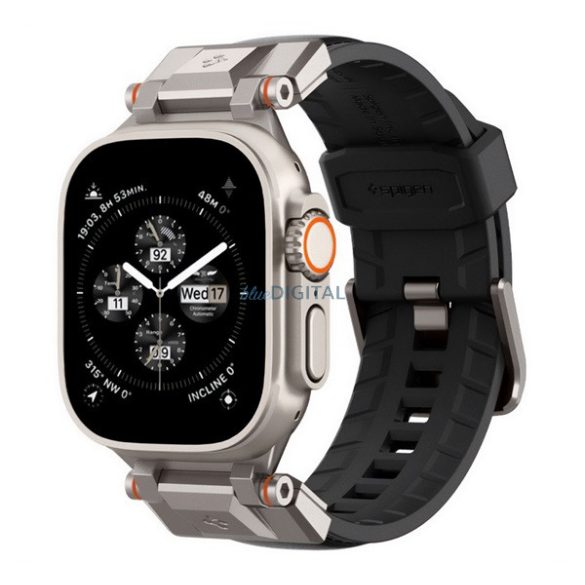 SPIGEN DURAPRO ARMOR PU pótszíj (egyedi méret, nagy, bőr hatású, állítható, fém csat) FEKETE Apple Watch Ultra 2 49mm, Watch Ultra 49mm