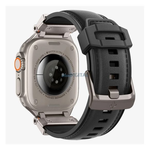 SPIGEN DURAPRO ARMOR PU pótszíj (egyedi méret, nagy, bőr hatású, állítható, fém csat) FEKETE Apple Watch Ultra 2 49mm, Watch Ultra 49mm