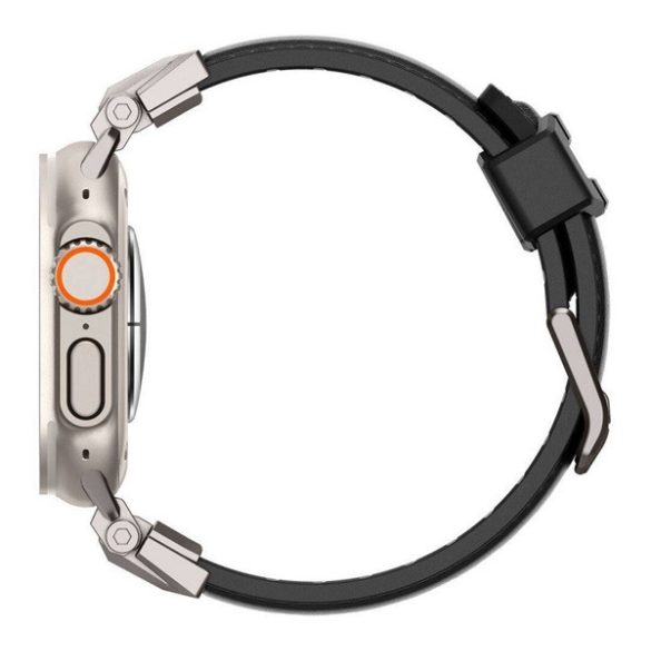 SPIGEN DURAPRO ARMOR PU pótszíj (egyedi méret, nagy, bőr hatású, állítható, fém csat) FEKETE Apple Watch Ultra 2 49mm, Watch Ultra 49mm