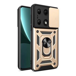 Defender műanyag telefonvédő (ütésállóság, szilikon belső, tartógyűrű, kameravédő) ARANY Xiaomi Poco M6 Pro LTE, Redmi Note 13 Pro 4G