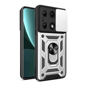 Defender műanyag telefonvédő (ütésállóság, szilikon belső, tartógyűrű, kameravédő) EZÜST Xiaomi Poco M6 Pro LTE, Redmi Note 13 Pro 4G