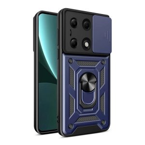 Defender műanyag telefonvédő (ütésállóság, szilikon belső, tartógyűrű, kameravédő) SÖTÉTKÉK Xiaomi Poco M6 Pro LTE, Redmi Note 13 Pro 4G