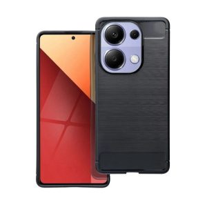 Szilikon telefonvédő (ütésállóság, légpárnás sarok, szálcsiszolt, karbon minta) FEKETE Xiaomi Poco M6 Pro LTE, Redmi Note 13 Pro 4G