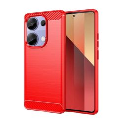   Szilikon telefonvédő (ütésállóság, légpárnás sarok, szálcsiszolt, karbon minta) PIROS Xiaomi Poco M6 Pro LTE, Redmi Note 13 Pro 4G