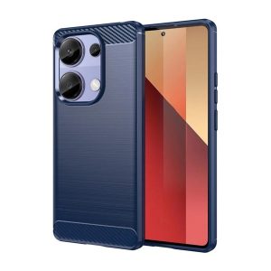 Szilikon telefonvédő (ütésállóság, légpárnás sarok, szálcsiszolt, karbon minta) SÖTÉTKÉK Xiaomi Poco M6 Pro LTE, Redmi Note 13 Pro 4G