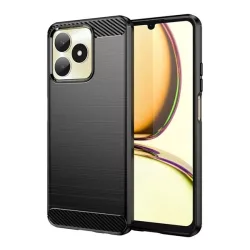   Szilikon telefonvédő (ütésállóság, légpárnás sarok, szálcsiszolt, karbon minta) FEKETE Realme Note 50