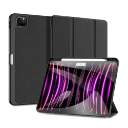   DUX DUCIS DOMO tok álló, bőr hatású (aktív FLIP, oldalra nyíló, TRIFOLD, asztali tartó, ceruza tartó) FEKETE Apple IPAD Pro 11 (2024)