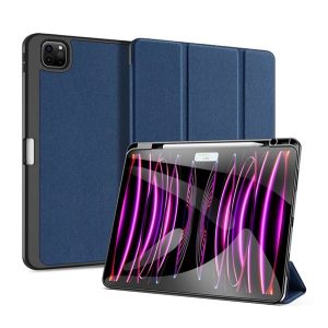 DUX DUCIS DOMO tok álló, bőr hatású (aktív FLIP, oldalra nyíló, TRIFOLD, asztali tartó, ceruza tartó) SÖTÉTKÉK Apple IPAD Pro 13 (2024)