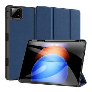 DUX DUCIS DOMO tok álló, bőr hatású (aktív FLIP, oldalra nyíló, TRIFOLD, asztali tartó, ceruza tartó) SÖTÉTKÉK Xiaomi Pad 6S Pro