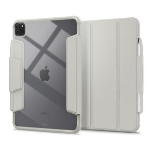 SPIGEN AIR SKIN PRO tok álló, ECO bőr hatású (aktív FLIP, oldalra nyíló, TRIFOLD, asztali tartó, ceruza tartó) SZÜRKE Apple IPAD Pro 11 (2024)