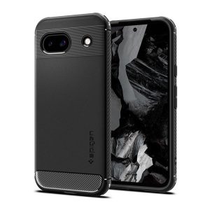 SPIGEN RUGGED ARMOR szilikon telefonvédő (ütésállóság, légpárnás sarok, karbon minta) FEKETE Google Pixel 8a