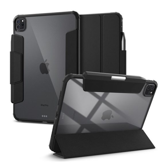 SPIGEN ULTRA HYBRID PRO tok álló, bőr hatású (FLIP, oldalra nyíló, TRIFOLD, asztali tartó, ceruza tartó) FEKETE Apple IPAD Pro 11 (2024)