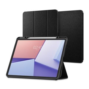 SPIGEN URBAN FIT tok álló (FLIP, oldalra nyíló, TRIFOLD, asztali tartó, ceruza tartó, textil minta) FEKETE Apple IPAD Air 13 (2024)