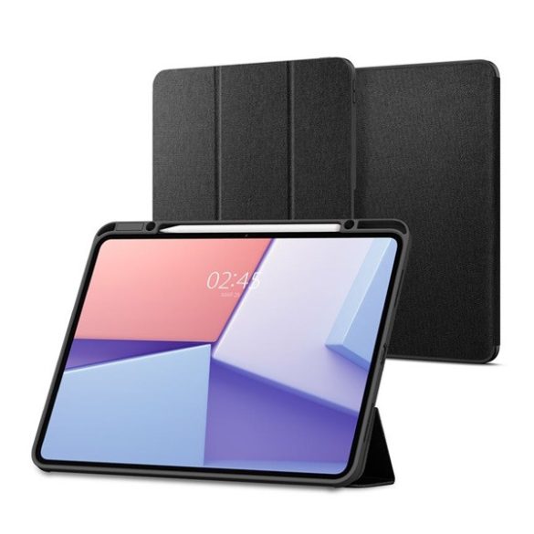 SPIGEN URBAN FIT tok álló (FLIP, oldalra nyíló, TRIFOLD, asztali tartó, ceruza tartó, textil minta) FEKETE Apple IPAD Pro 13 (2024)