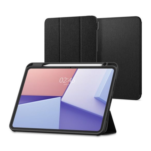 SPIGEN URBAN FIT tok álló (FLIP, oldalra nyíló, TRIFOLD, asztali tartó, ceruza tartó, textil minta) FEKETE Apple IPAD Pro 11 (2024)