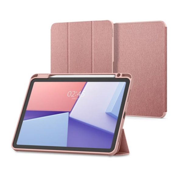 SPIGEN URBAN FIT tok álló (FLIP, oldalra nyíló, TRIFOLD, asztali tartó, ceruza tartó, textil minta) ROZÉARANY Apple IPAD Air 2020 (Air 4), IPAD Air 2022, IPAD Pro 11 (2018)