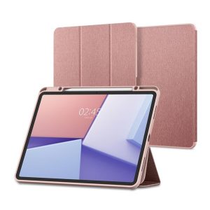 SPIGEN URBAN FIT tok álló (FLIP, oldalra nyíló, TRIFOLD, asztali tartó, ceruza tartó, textil minta) ROZÉARANY Apple IPAD Air 13 (2024)