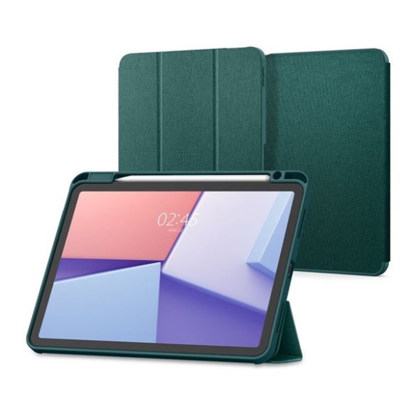 SPIGEN URBAN FIT tok álló (FLIP, oldalra nyíló, TRIFOLD, asztali tartó, ceruza tartó, textil minta) SÖTÉTZÖLD Apple IPAD Air 2020 (Air 4), IPAD Air 2022, IPAD Pro 11 (2018)