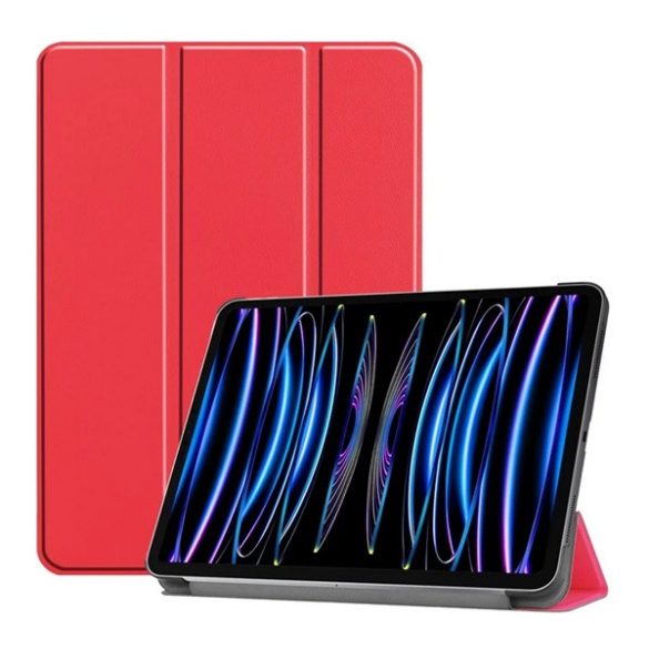 Tok álló, bőr hatású (aktív FLIP, oldalra nyíló, TRIFOLD, asztali tartó) PIROS Apple IPAD Pro 11 (2024)