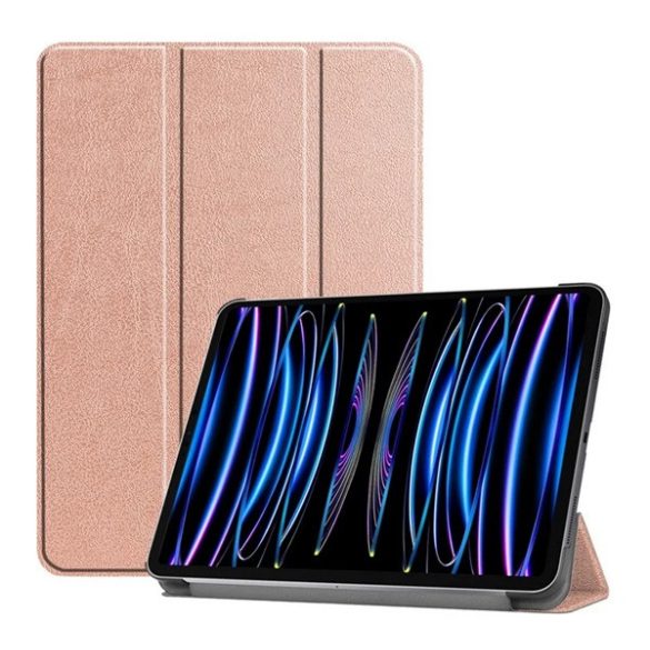 Tok álló, bőr hatású (aktív FLIP, oldalra nyíló, TRIFOLD, asztali tartó) ROZÉARANY Apple IPAD Pro 11 (2024)