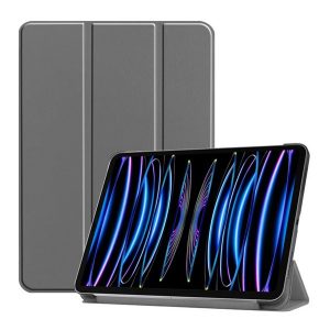 Tok álló, bőr hatású (aktív FLIP, oldalra nyíló, TRIFOLD, asztali tartó) SÖTÉTSZÜRKE Apple IPAD Pro 11 (2024)