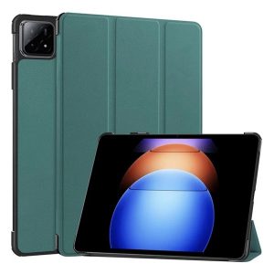 Tok álló, bőr hatású (aktív FLIP, oldalra nyíló, TRIFOLD, asztali tartó) SÖTÉTZÖLD Xiaomi Pad 6S Pro