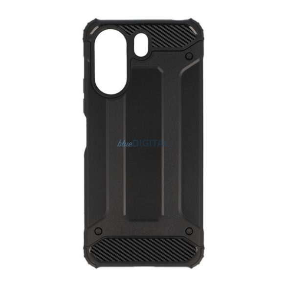 Defender műanyag telefonvédő (ütésállóság, légpárnás sarok, szilikon belső, fémhatás) FEKETE Xiaomi Redmi 13C
