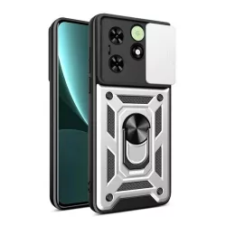   Defender műanyag telefonvédő (ütésállóság, szilikon belső, tartógyűrű, kameravédő) EZÜST Tecno Spark 20C, Spark 20