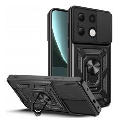   Defender műanyag telefonvédő (ütésállóság, szilikon belső, tartógyűrű, kameravédő) FEKETE Xiaomi Redmi Note 13 4G