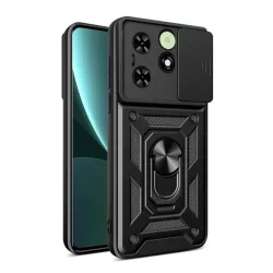   Defender műanyag telefonvédő (ütésállóság, szilikon belső, tartógyűrű, kameravédő) FEKETE Tecno Spark Go 2023