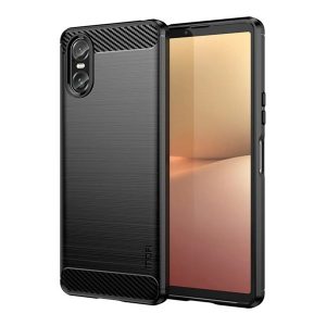 MOFI szilikon telefonvédő (ütésállóság, légpárnás sarok, szálcsiszolt, karbon minta) FEKETE Sony Xperia 10 VI