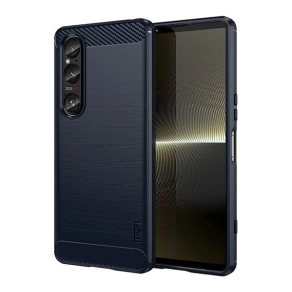MOFI szilikon telefonvédő (ütésállóság, légpárnás sarok, szálcsiszolt, karbon minta) SÖTÉTKÉK Sony Xperia 1 VI