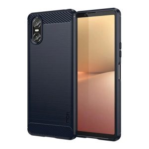 MOFI szilikon telefonvédő (ütésállóság, légpárnás sarok, szálcsiszolt, karbon minta) SÖTÉTKÉK Sony Xperia 10 VI