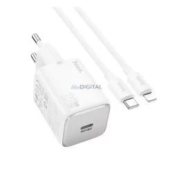   HOCO SPINNER hálózati töltő Type-C aljzat (20W, PD gyorstöltő 3.0 + lightning kábel) FEHÉR