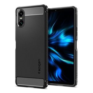 SPIGEN RUGGED ARMOR szilikon telefonvédő (ütésállóság, légpárnás sarok, karbon minta) FEKETE Sony Xperia 10 VI