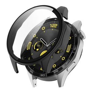 Műanyag keret (BUMPER, ütésállóság + kijelzővédő üveg) FEKETE Huawei Watch GT 4 46mm