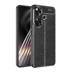   Szilikon telefonvédő (ütésállóság, bőr hatású, varrás minta) FEKETE Xiaomi Poco F6