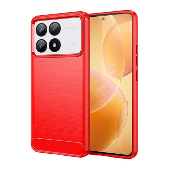 Szilikon telefonvédő (ütésállóság, légpárnás sarok, szálcsiszolt, karbon minta) PIROS Xiaomi Poco F6 Pro