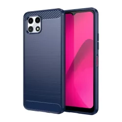   Szilikon telefonvédő (ütésállóság, légpárnás sarok, szálcsiszolt, karbon minta) SÖTÉTKÉK T Phone 2 5G