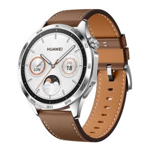 HUAWEI Watch GT 4 okosóra (46mm, beépített GPS, 3D üveg, aktivitásmérő, pulzusmérő, bőr szíj) BARNA