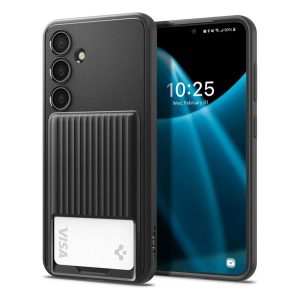 SPIGEN LIQUID SLOT szilikon telefonvédő (ütésállóság, légpárnás sarok, kártyatartó) FEKETE Samsung Galaxy S24 (SM-S921)