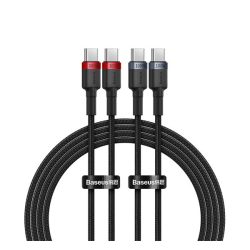   BASEUS CAFULE adatkábel 2db (Type-C - Type-C, 100W, PD gyorstöltő, 200cm, cipőfűző) SÖTÉTSZÜRKE/PIROS